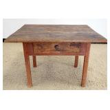 1244	COUNTRY PINE ONE DRAWER WORK TABLE, PIN CONSTRUCTION BASE, APPROXIMATELY 41 IN X 35 IN X 28 IN 