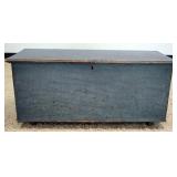 1247A	ANTIQUE DOVETAILED 6 BOARD PINE BLANKET CHEST IN BUTTER MILK BLUE FINISH, APPROXIMATELY 41 IN 