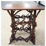 RUSTIC ADIRONACK TWIG STAND, APPROXIMATELY 25 IN X 20 IN X 28 1/2 IN
