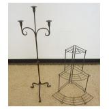 1276	HAND FORGED IRON FLOOR STANDING CANDLE HOLDER & WIRE CORNER SHELF