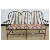 1292	PAINT DECORATED & STENCILED WINDSOR STYLE OAK BENCH, TRIPLE HOOP BACK , SOME PAINT LOSS, APPROX