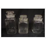 1295	LOT OF 3 COUNTRY STORE GLASS COUNTER TOP JARS, LARGEST APPROXIMATELY 11 IN HIGH