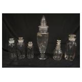 1296	LOT OF 6 INCLUDING 5 APOTHOCARY JARS & ONE BOTTLE W/3 NECK RINGS, LARGEST APPROXIMATELY 21 IN
