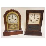 1297	2 ANTIQUE SHELF CLOCKS, SOME VENEER LOSS, TALLEST APPROXIMATELY 13 1/4 IN HIGH