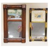 1318	2 FRAMED 20TH CENTURY MIRRORS W/IMAGES AT TOP, LARGEST APPROXIMATELY 13 IN X 23 IN