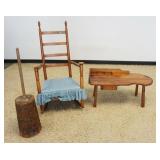 1322	3 PIECE LOT INCLUDING COBLERS BENCH, ROCKER & CHURN