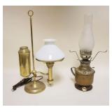1327	2 BRASS TABLE LAMPS, ONE STUDENT STYLE, TALLEST APPROXIMATELY 20 IN