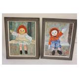 1332	J. FEINSOD OIL PAINTING ON BOARD, RAGGETY ANN AND ANDY, SIGNED, APPROXIMATELY 23 IN X 29 IN OVE