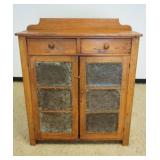 1290A	COUNTRY PINE PIE SAFE W/2 DRAWERS & 2 DOORS W/TIN PIERCED PANELS, SOME LOSS TO LEFT REAR LEG, 