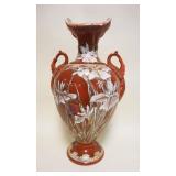 1006	LARGE SATSUMA DOUBLE HANDLED VASE W/SCROLLED TOP, APPROXIMATELY 23 IN HIGH