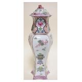 1017	ROSE FAMILLE COVERED VASE, APPROXIMATELY 12 IN HIGH
