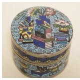 1023	CLOISONNE ROUND COVERED BOX, APPROXIMATELY 3 IN X 2 IN HIGH