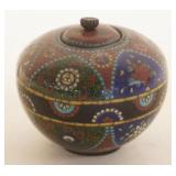 1025	CLOISONNE SMALL ROUND COVERED JAR, APPROXIMATELY 3 IN HIGH