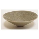 1033	ASIAN CELADON GLAZED BOWL W/IMAGE OF BIRD & VINES, APPROXIMATELY 6 IN X 2 IN HIGH