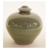 1040	ASIAN CELADON VASE W/IMAGE OF DRAGON, APPROXIMATELY 5 1/2 IN HIGH
