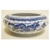 1047	ASIAN BLUE & WHITE PORCELAIN BOWL W/IMAGES OF DRAGON, APPROXIMATELY 8 IN X 4 IN HIGH