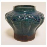 1052	ASIAN GREEN GLAZED POTTERY JAR, APPROXIMATELY 5 1/2 IN HIGH