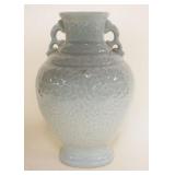 1059	CELADON DOUBLE HANDLED VASE W/CHARACTER MARKS ON BASE, APPROXIMATELY 13 IN HIGH