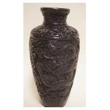 1065	CHINESE BLACK CINNABAR VASE W/IMAGE OF DRAGON, APPROXIMATELY 9 IN HIGH