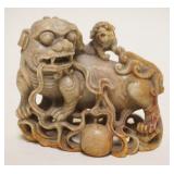1075	CARVED ASIAN SOAPSTONE FOO DOGS, APPROXIMATELY 4 IN X 2 IN X 3 1/2 IN HIGH
