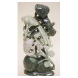 1077	CARVED ASIAN STONE SCULPTURE W/FISH ON A VINE, APPROXIMATELY 9 IN HIGH