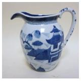1079	ASIAN BLUE & WHITE POTTERY PITCHER, APPROXIMATELY 8 IN HIGH