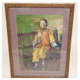 1081	WATER COLOR OF ASIAN LADY SITTING ON BENCH, ARTIS SIGNED LOWER RIGHT LOUISE KALLER, APPROXIMATE