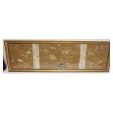1083	ASIAN EMBROIDERED SILK OF FLOWERS WITH INK WRITING, APPROXIMATELY 15 IN X 48 IN OVERALL