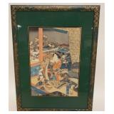 1084	JAPANESE WOOD BLOCK PRINT IN FRAME WITH REVERED PAINTED GLASS BORDER, APPROXIMATELY 16 IN X 22 