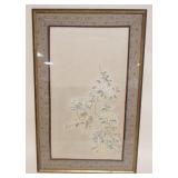 1108	FRAMED SILK EMBROIDERED ASIAN TEXTILE, IMAGE OF BIRDS ON BRANCHES, APPROXIMATELY 20 IN X 31 IN 