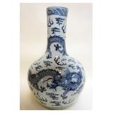 1119	LARGE CHINESE PORCELAIN BLUE AND WHITE VASE WITH IMAGES OF DRAGONS, APPROXIMATELY 24 IN H