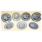 1129	CHINESE CANTON GROUP OF 7 DISHES, LARGEST APPROXIMATELY 9 IN, MOST WITH DAMAGE - CHIPS, CRACKS