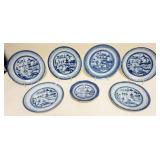 1130	CHINESE CANTON GROUP OF 7 DISHES, LARGEST APPROXIMATELY 10 1/2 IN, MOST WITH DAMAGE - CHIPS, CR