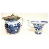 1136	CHINESE CANTON  METAL COVERED PITCHER AND CREAMER, LARGEST APPROXIMATELY 7 IN H