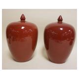 1148	PAR OF CHINESE OXBLOOD GINGER JARS, EACH APPROXIMATELY 12 1/2 IN H