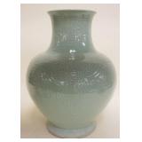 1151	LARGE CELADON VASE WITH DRAGONS, APPROXIMATELY 16 IN H