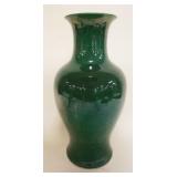 1154	CHINESE EMERALD GREEN GLAZED PORCELAIN VASE, CHARACTER MARKS ON BASE, APPROXIMATEY 17 IN H