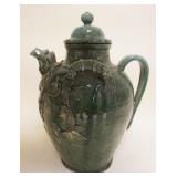 1158	CHINESE GREEN GLAZED POTTERY WINE JUG, APPROXIMATELY 18 1/2 IN H