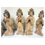 1164	CHINESE TERRACOTTA FIGURES - 7 EACH PLAYING A MUSICAL INSTRUMENT, APPROXIMATELY 12 IN H
