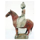 1167	CHINESE TERRACOTTA FIGURE RIDING HORSE, APPROXIMATELY 3 IN X 12 IN X 14 1/2 IN