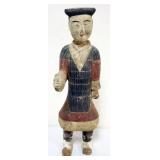 1168	CHINESE TERRACOTTA POLYCHROME DECORATED FIGURE OF A MAN, APPROXIMATELY 14 1/2 IN H