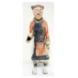 1170	CHINESE TERRACOTTA POLYCHROME DECORATED FIGURE OF A MAN, APPROXIMATELY 18 IN H