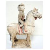 1171	CHINESE TERRACOTTA FIGURE OF A MAN SEATED ON HORSE, APPROXIMATEY 5 IN X 15 IN X 16 IN H