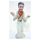 1175	CHINESE TERRACOTTA PLOYCHROME DECORATED FIGURE OF DANCER, APPROXIMATELY 20 IN H