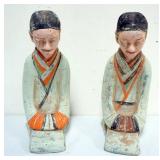 1178	CHINESE TERRACOTTA PLOYCHROME DECORATED FIGURES  PAIR KNEELING WOMEN, EACH APPROXIMATELY 13 IN 