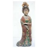 1179	CHINESE TERRACOTTA POLYCHROME DECORATED FIGURE OF A WOMAN, APPROXIMATELY 17 IN H