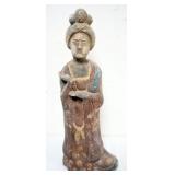 1180	CHINESE TERRACOTTA POLYCHROME DECORATED FIGURE OF A WOMAN, APPROXIMATELY 17 IN H