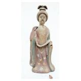 1182	CHINESE TERRACOTTA POLYCHROME DECORATED FIGURE OF A WOMAN, APPROXIMATELY 18 IN H