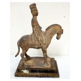 1183	CHINESE TERRACOTTA FIGURE OF MAN RIDING HORSE ON WOOD BASE, APPROXIMATEY 12 1/2 IN H