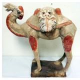 1190	CHINESE TERRACOTTA POLYCHROME DECORATED FIGURE OF A LARGE CAMEL, APPROXIMATELY 23 IN X 9 IN X 2